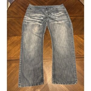 Pepe Jeans London Mens 42x34 Blue Distressed Straight Leg Studded Denim Jeans |G